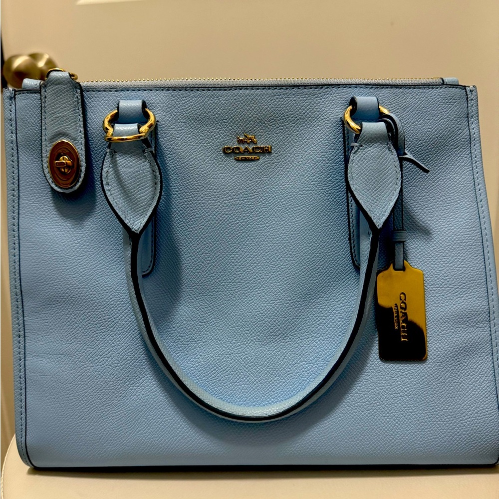 Coach Crosby Carryall Smooth Leather Crossbody Bag 33995 Baby Blue.